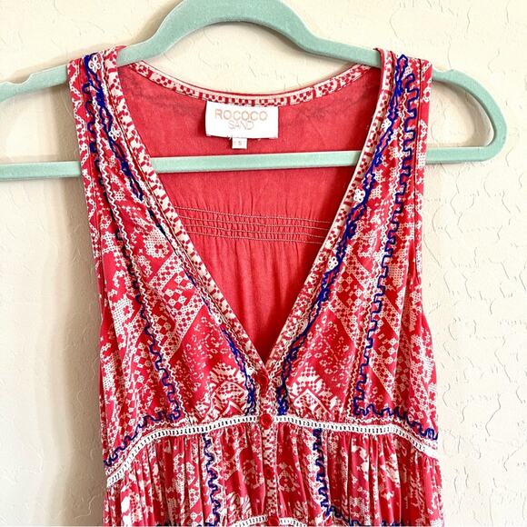 Rococo Sand x Revolve coral red and blue embroidered silk maxi dress - Picture 4 of 12